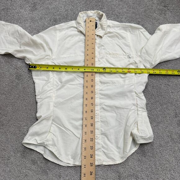 REI UPF 30+ Nylon Button Down Shirt Womens Medium Off White Zip Pocket Outdoor - Picture 15 of 16